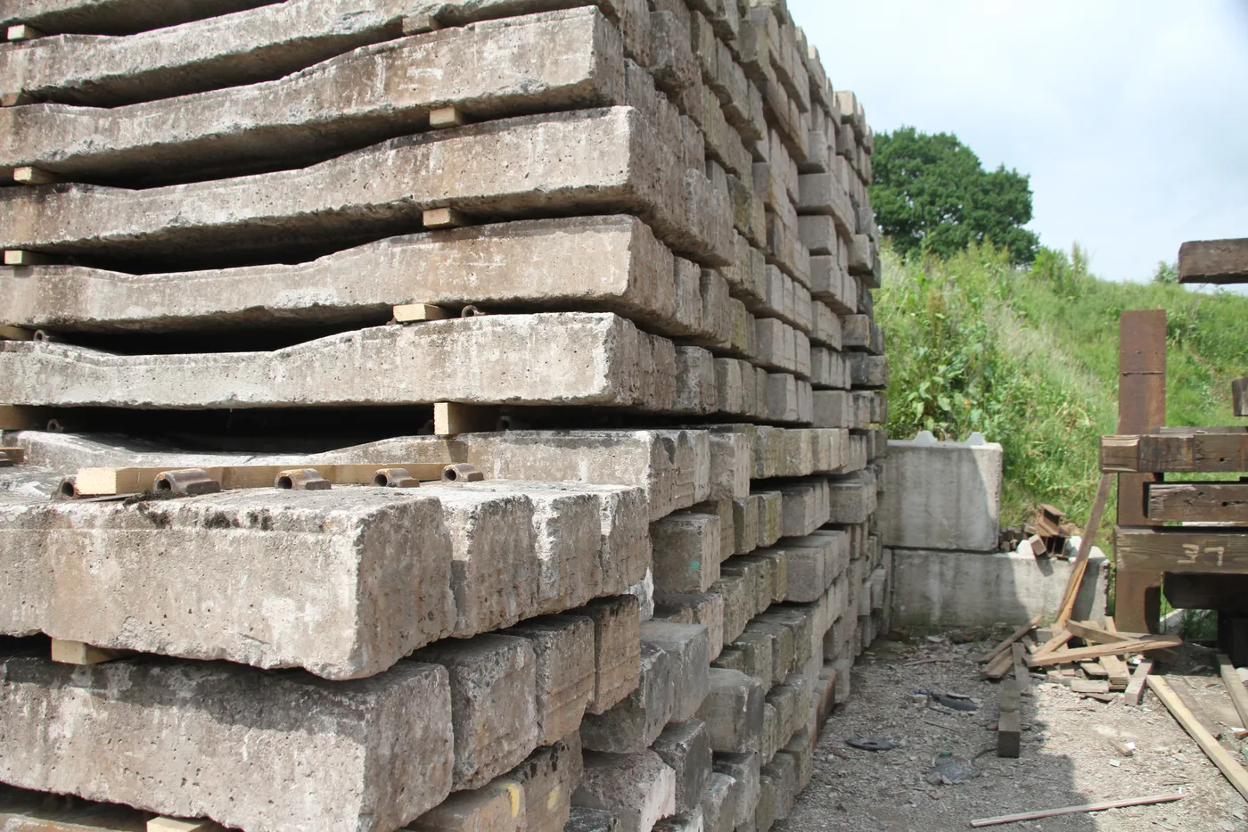Concrete railway sleepers in stock at Reeves of Wem, Shropshire